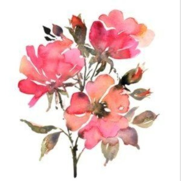 Bright abstract rose floral watercolor art print - Picture 2 of 2